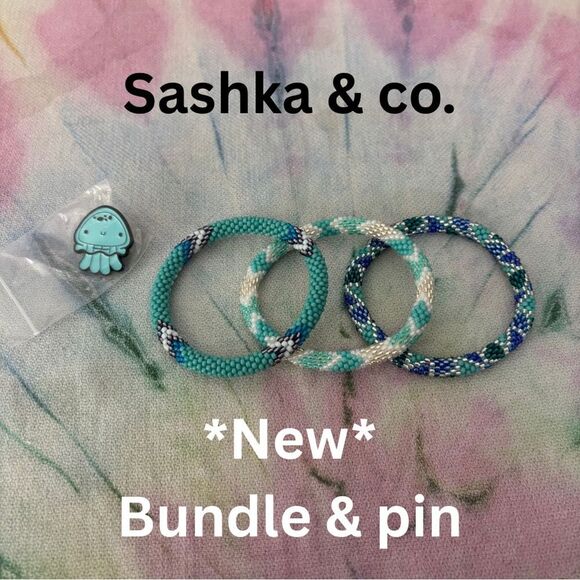 Sashka & Co. Beaded Bracelet Bundle with Pin 🆕 jellyfish pin - Picture 1 of 5